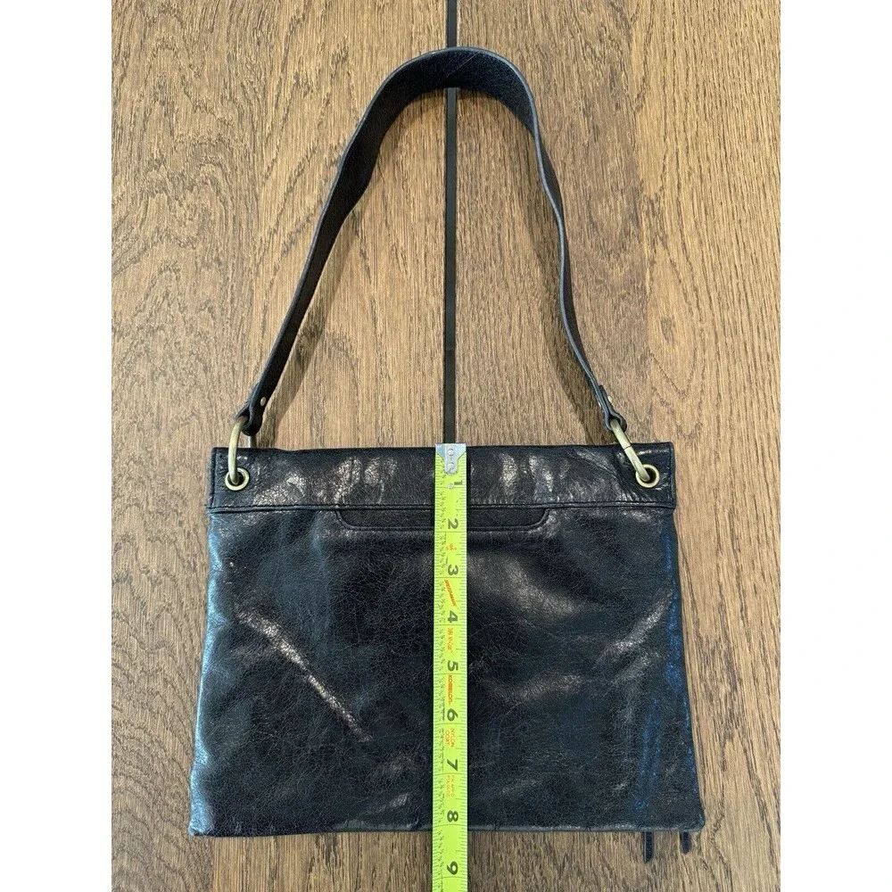 HOBO The Original Black Leather Studded Shoulder Bag Asymmetrical Flap Lined - Picture 13 of 14